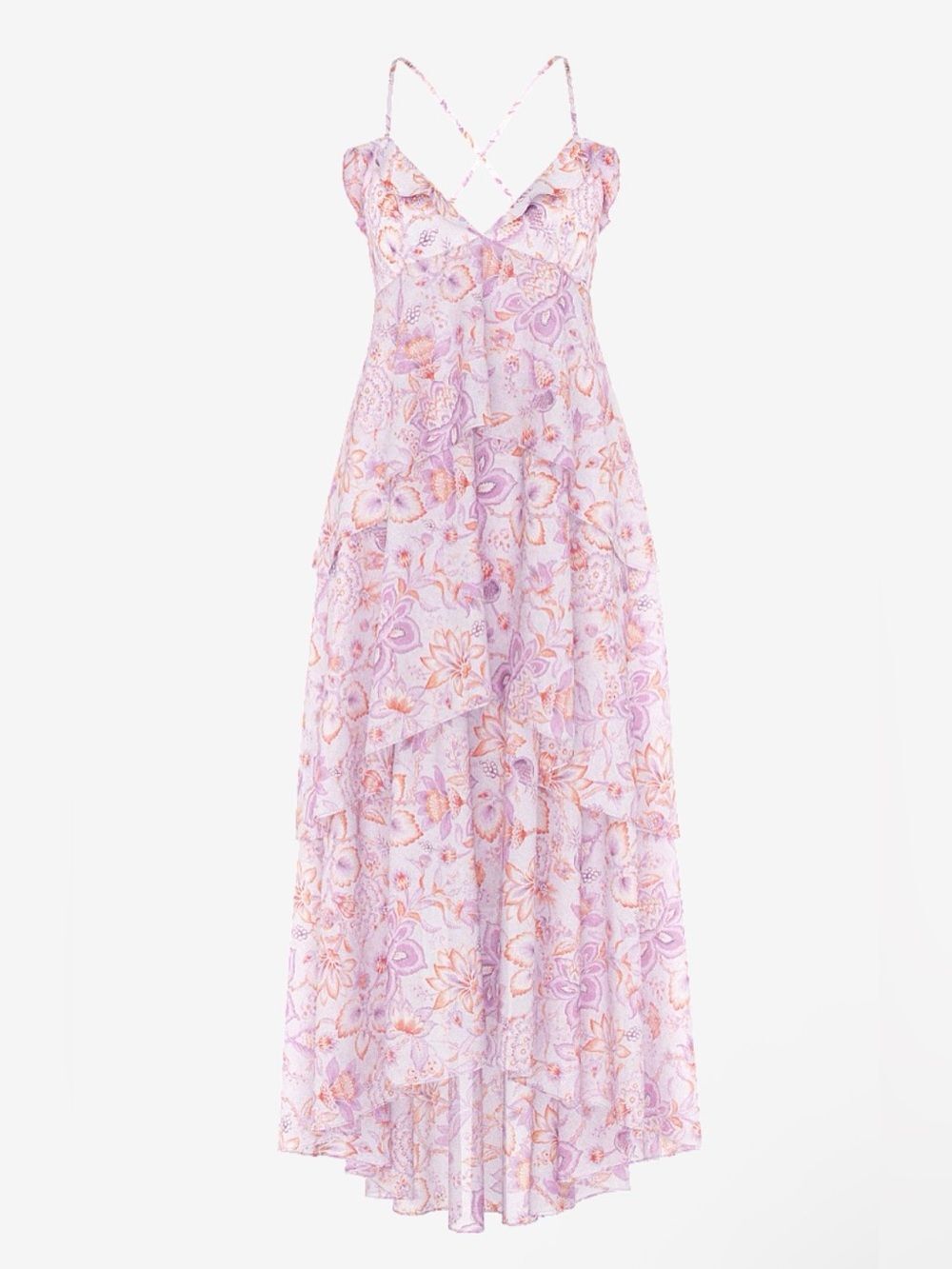 For Love and Lemons Vintage Blossom Chiffon Ruffled Maxi Dress Purple XL